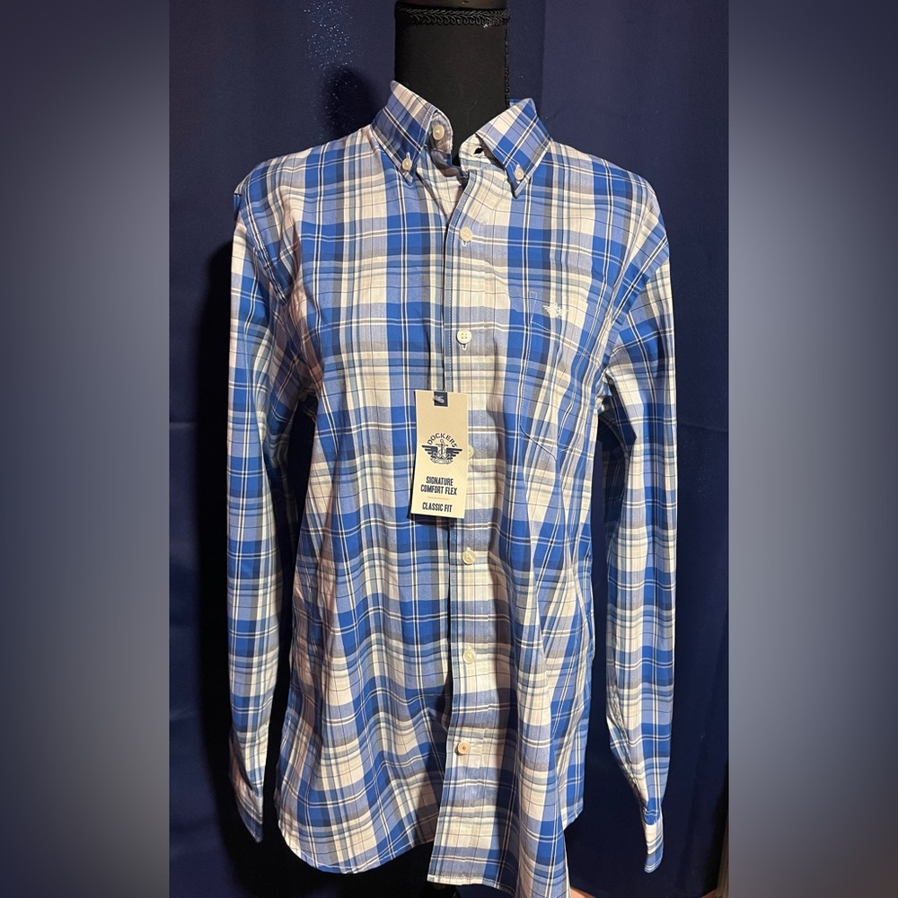Dockers Blue and White Plaid Button Down Shirt